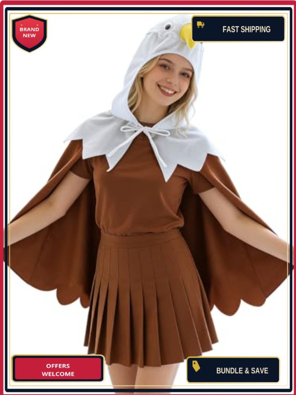 Eagle Cape Bald Eagle Costume Hooded Cloak Cosplay Party Dress Up